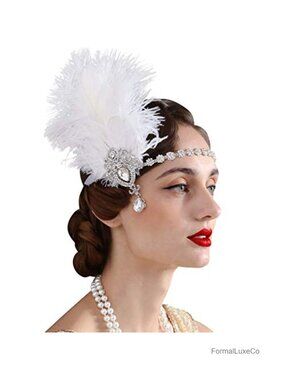 Feather Crystal Headband 1920s Gatsby Headpiece Detachable Clip One Size